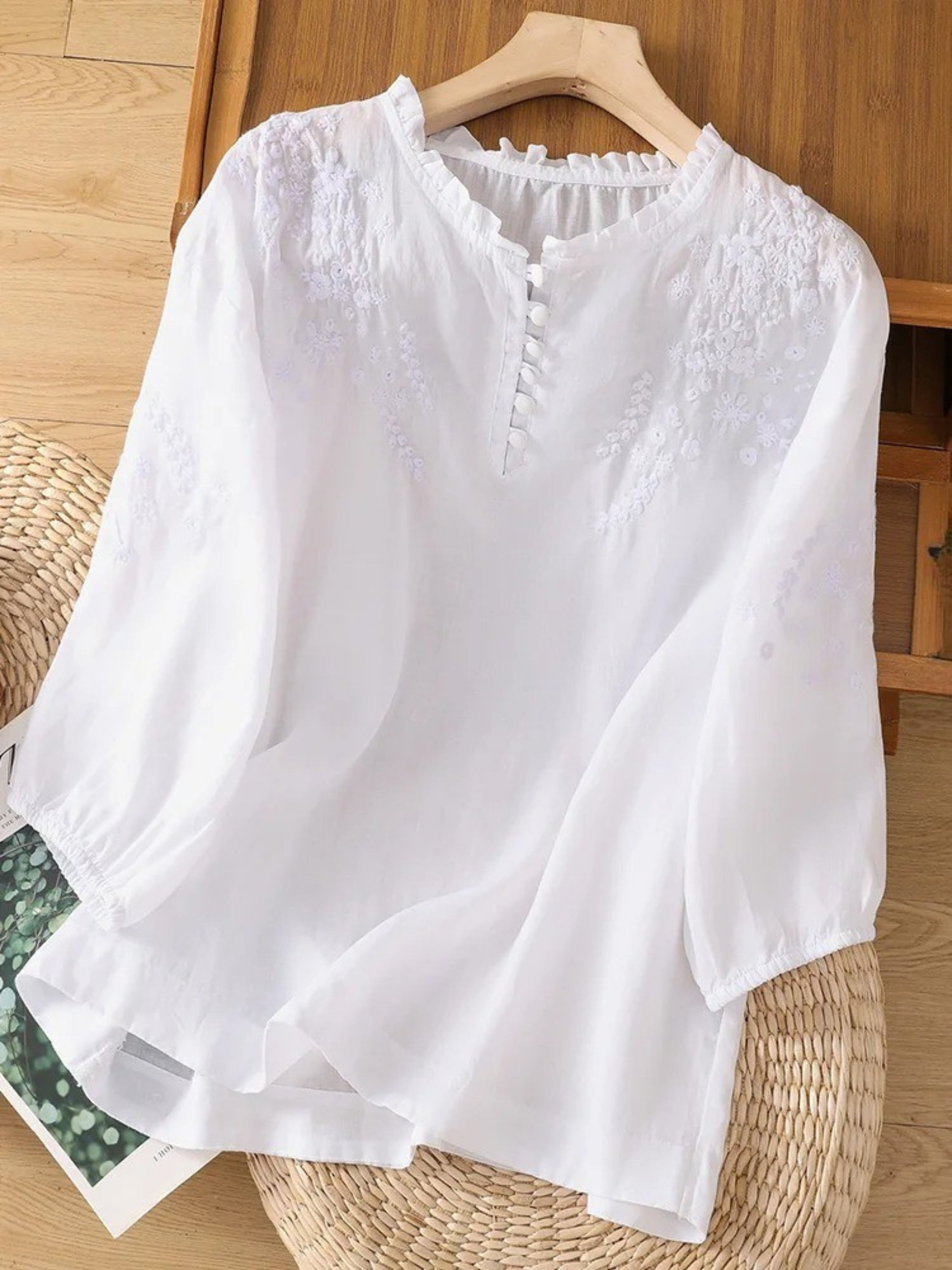 Kissina | Blusa de Algodón y Lino Bordada