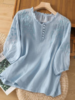 Kissina | Blusa de Algodón y Lino Bordada