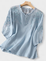 Kissina | Blusa de Algodón y Lino Bordada