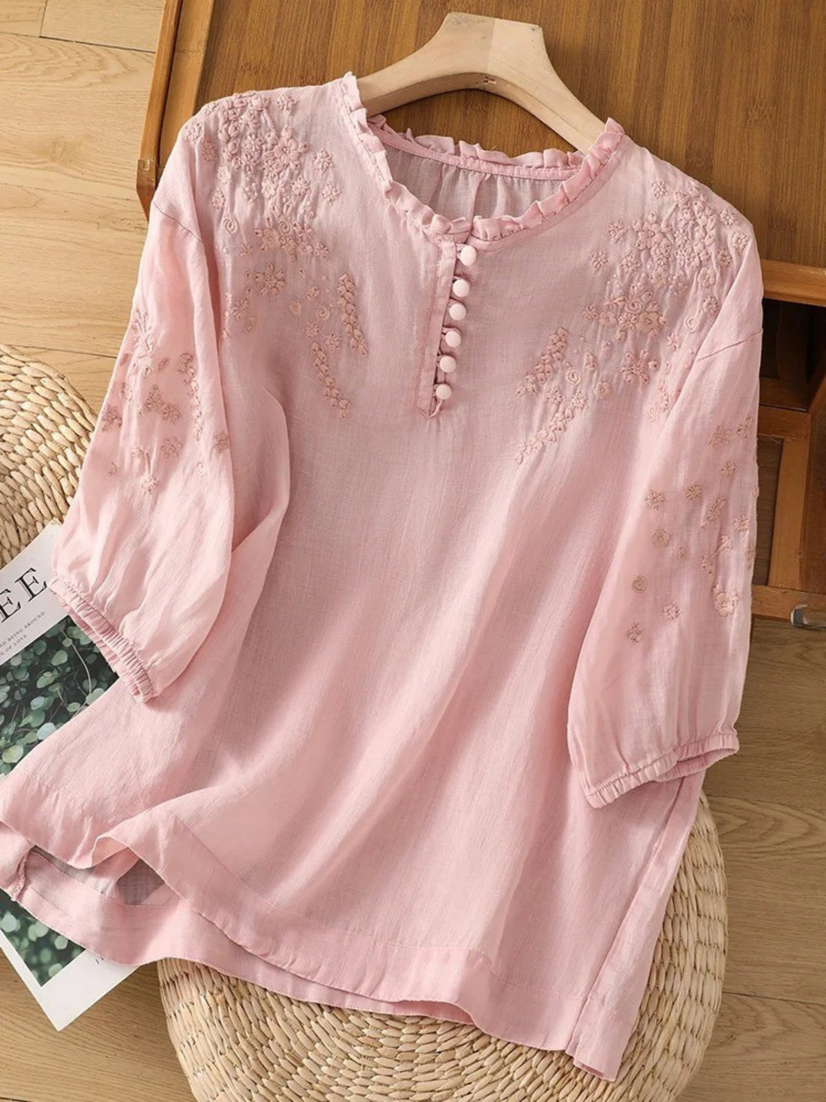 Kissina | Blusa de Algodón y Lino Bordada
