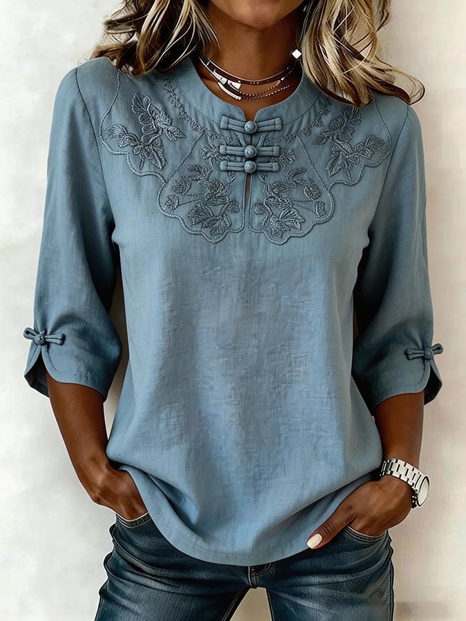 Cressida | Blusa Bordada Cuello Mao