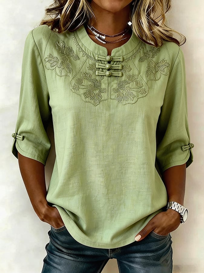 Cressida | Blusa Bordada Cuello Mao