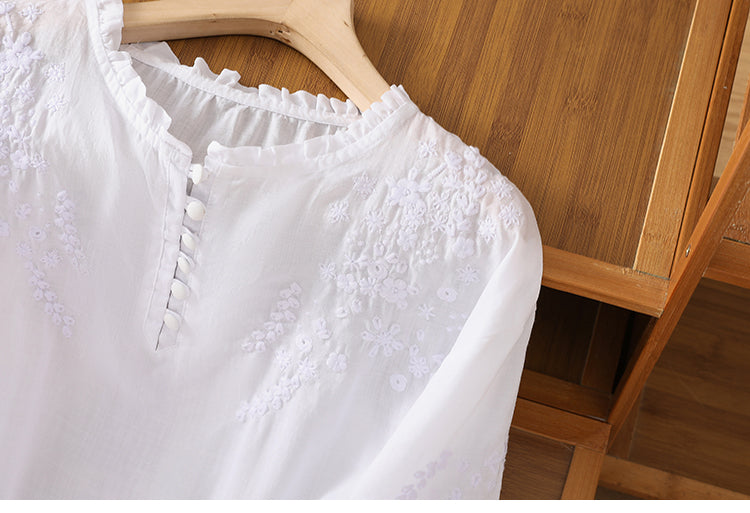 Kissina | Blusa de Algodón y Lino Bordada
