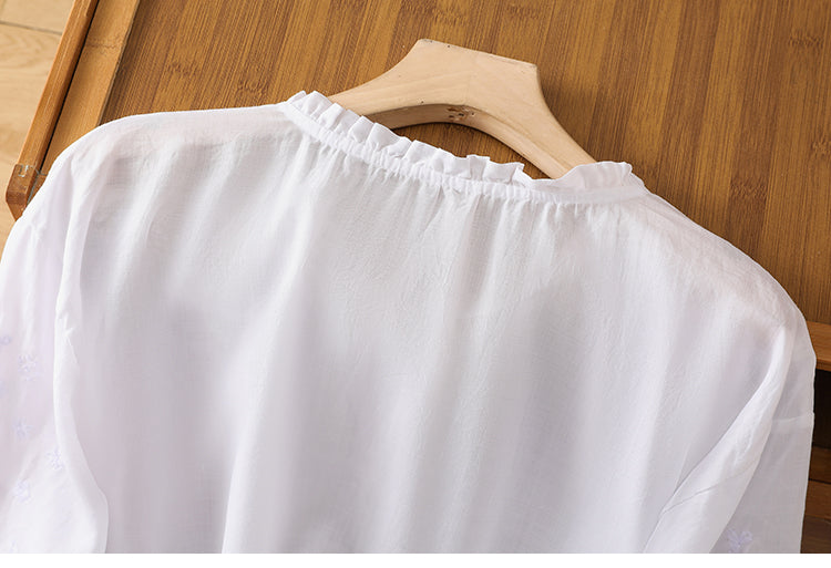 Kissina | Blusa de Algodón y Lino Bordada