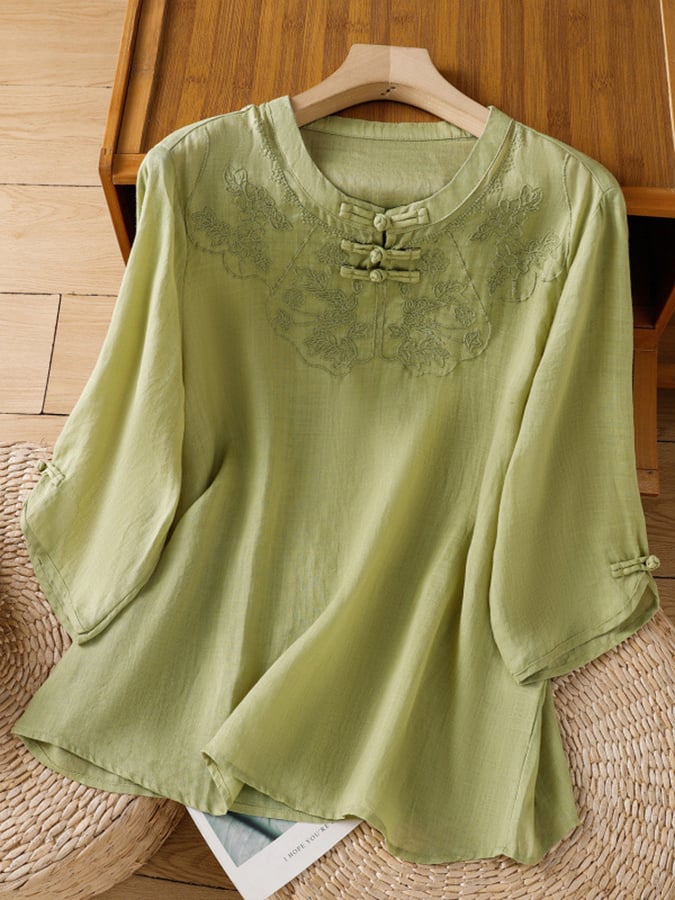 Cressida | Blusa Bordada Cuello Mao