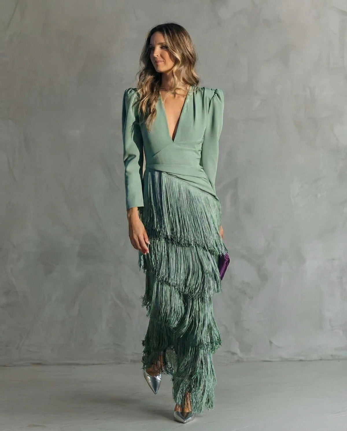 Serenva | Vestido Midi con Mangas de Flecos