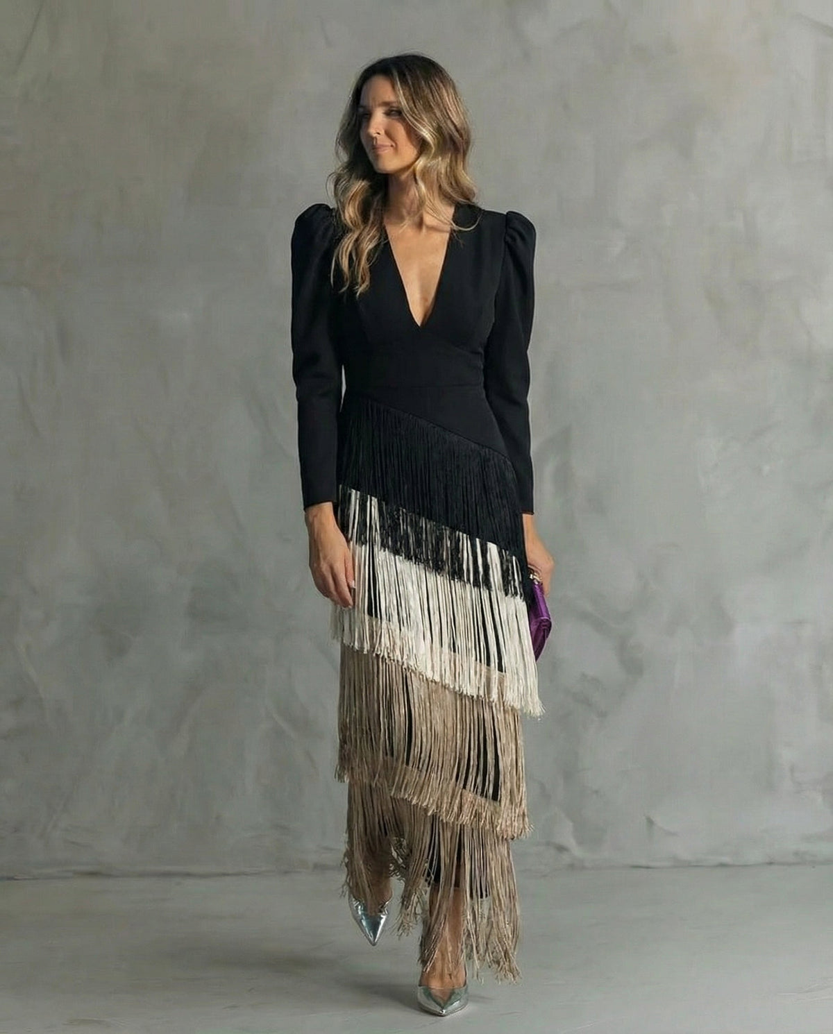 Serenva | Vestido Midi con Mangas de Flecos