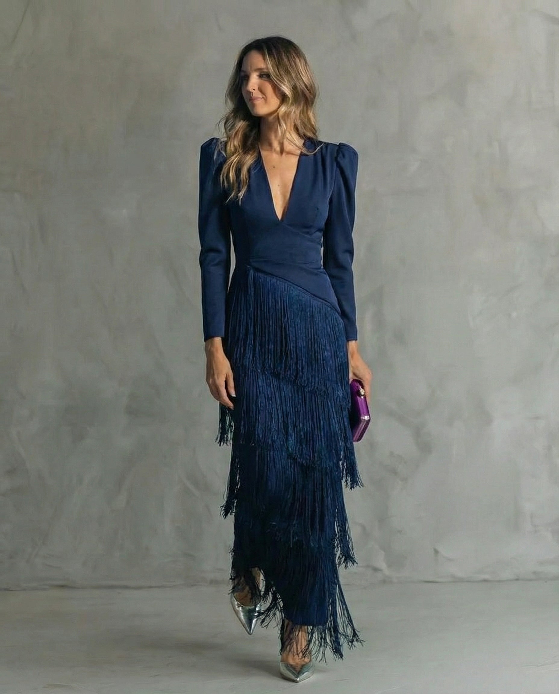 Serenva | Vestido Midi con Mangas de Flecos