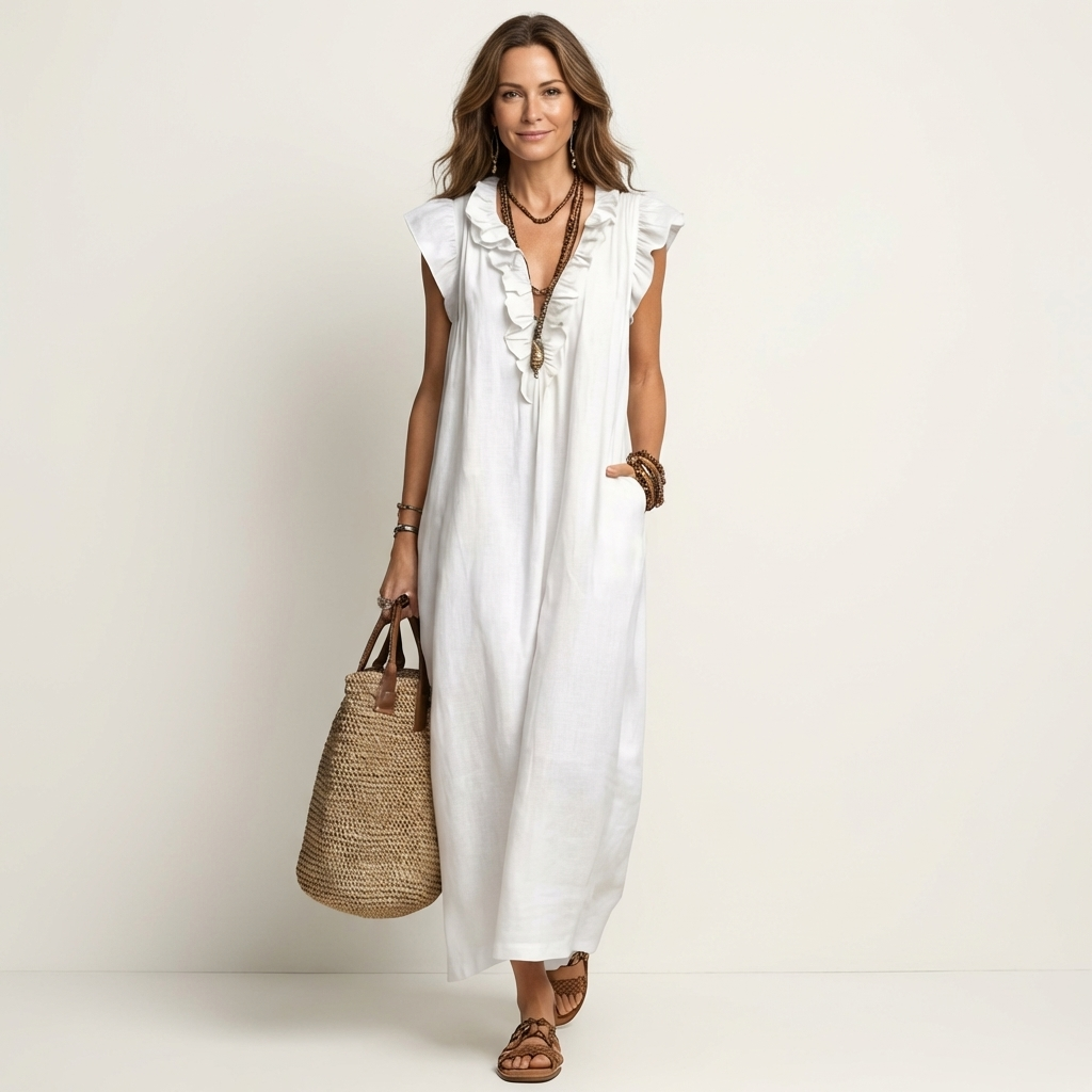 Josette | Vestido de Lino con Escote de Encaje