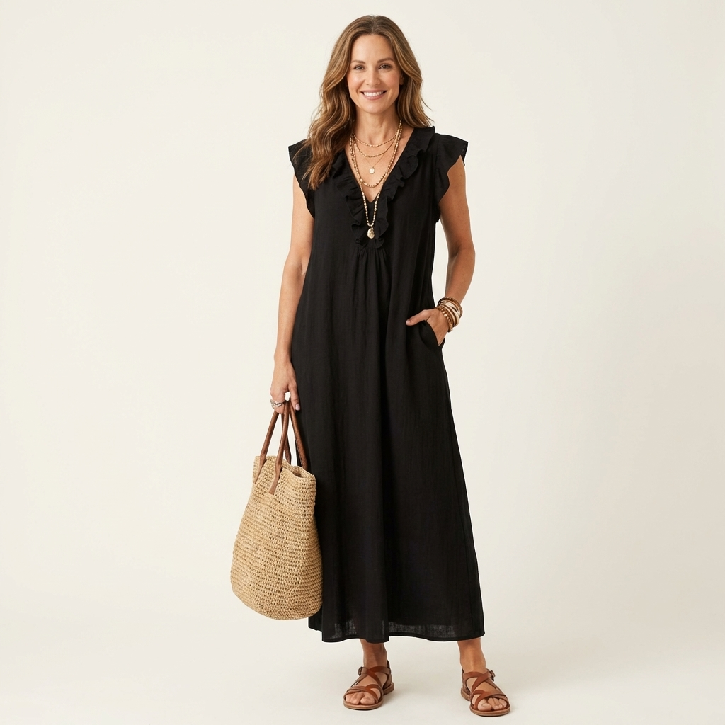 Josette | Vestido de Lino con Escote de Encaje