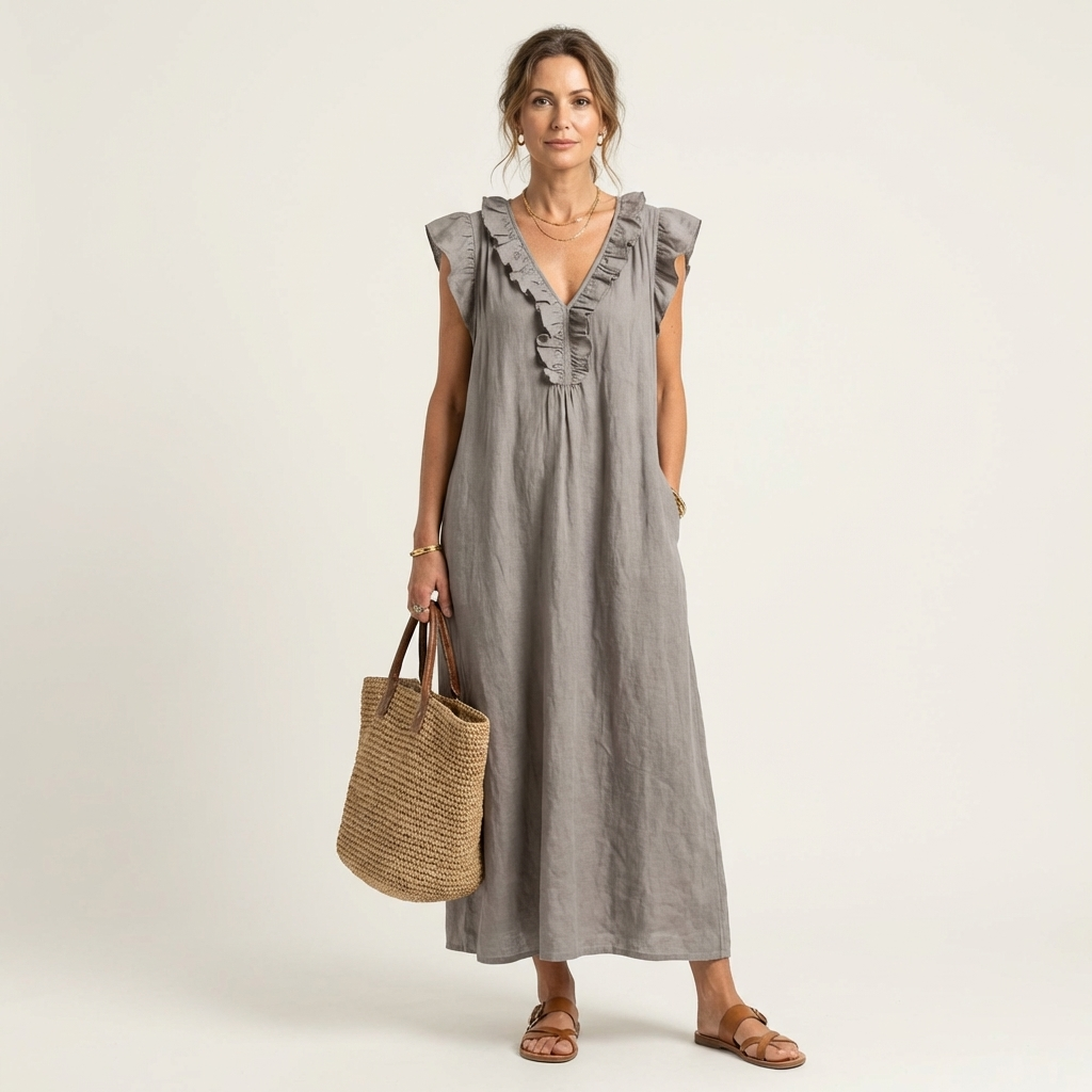 Josette | Vestido de Lino con Escote de Encaje