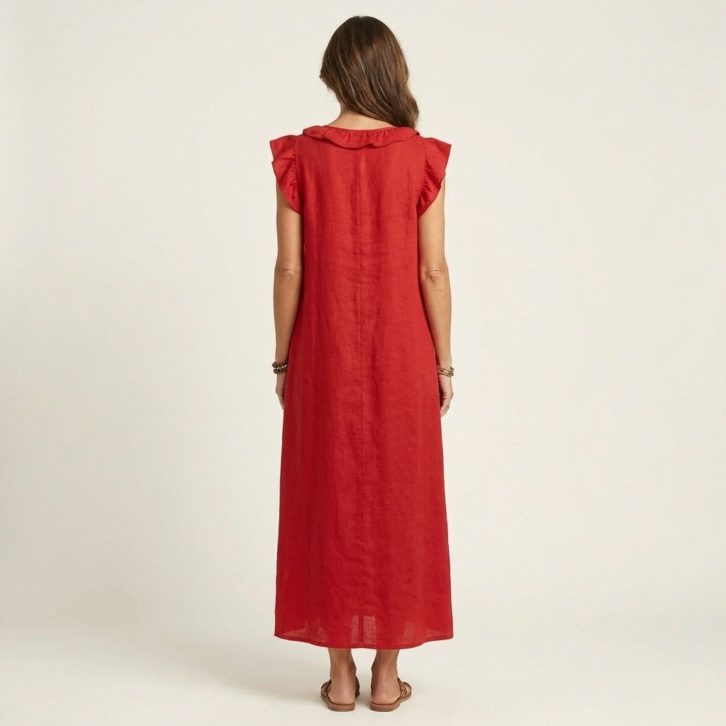 Josette | Vestido de Lino con Escote de Encaje
