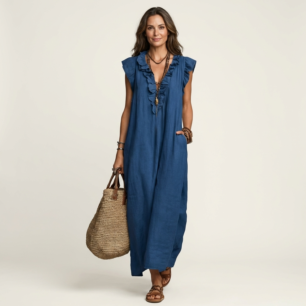 Josette | Vestido de Lino con Escote de Encaje