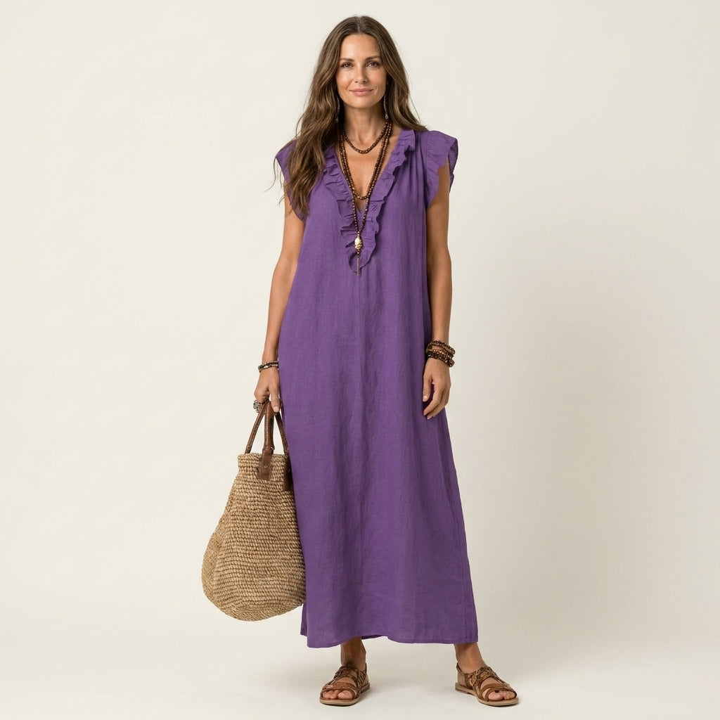 Josette | Vestido de Lino con Escote de Encaje